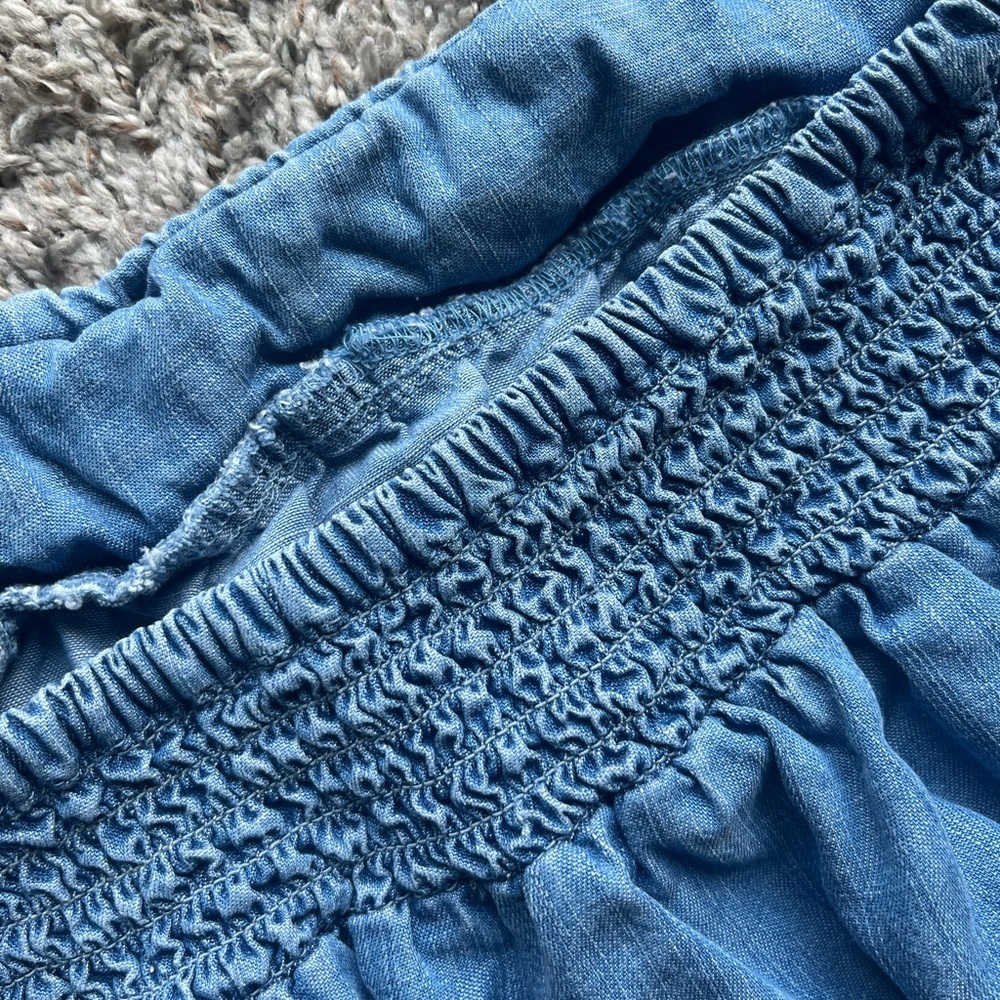 Blue Ruffled Off-Shoulder Top - Picture 2 of 4